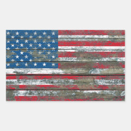 Amerikaanse vlag op ruw houten plankeneffect rechthoekige sticker