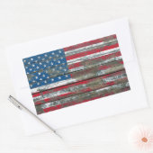 Amerikaanse vlag op ruw houten plankeneffect rechthoekige sticker (Envelop)