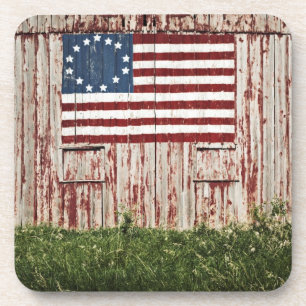 Amerikaanse vlag op schuur geschilderd bier onderzetter