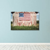 Amerikaanse vlag op schuur geschilderd canvas afdruk (Insitu (Houten vloer))