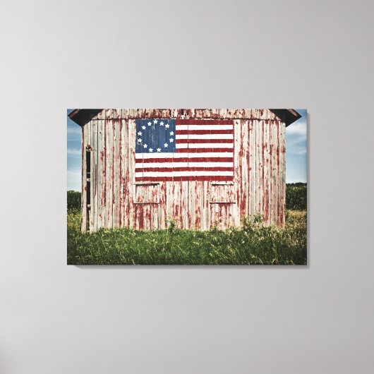 Amerikaanse vlag op schuur geschilderd canvas afdruk (Voorkant)