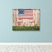 Amerikaanse vlag op schuur geschilderd canvas afdruk (Insitu (Houten vloer))
