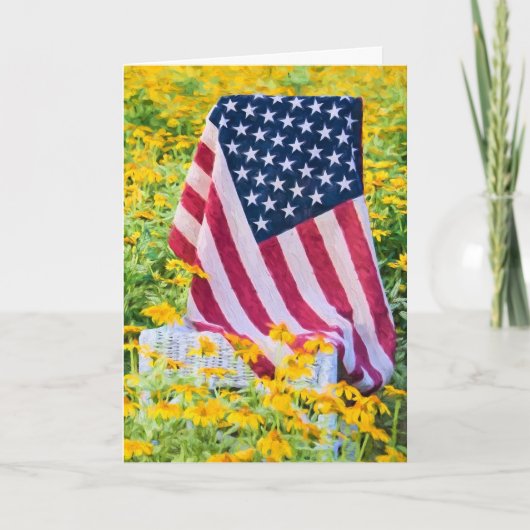 Amerikaanse vlag op stoel aquarel kaart (Voorkant)