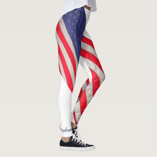 Amerikaanse vlag op witte achtergrond met naam leggings (Rechts)