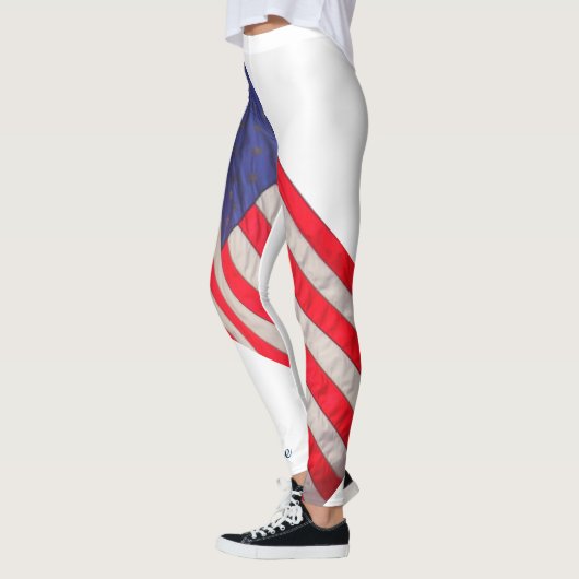 Amerikaanse vlag op witte achtergrond met naam leggings (Links)