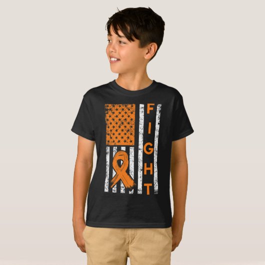 Amerikaanse vlag Oranje lint leukemie bewustzijn T-shirt (Voorkant volledig)