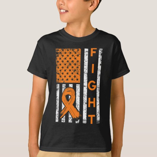 Amerikaanse vlag Oranje lint leukemie bewustzijn T-shirt (Voorkant)