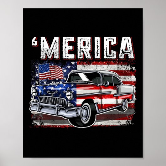 Amerikaanse vlag oude auto 4 juli Kinder jongen Poster (Voorkant)