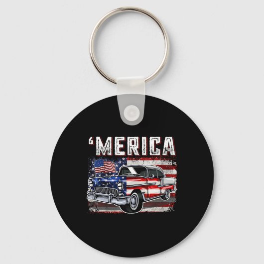 Amerikaanse vlag oude auto 4 juli Kinder jongen Sleutelhanger (Voorkant)