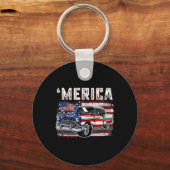 Amerikaanse vlag oude auto 4 juli Kinder jongen Sleutelhanger (Voorkant)