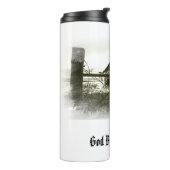 *~* Amerikaanse Vlag Oude Schuur GOD ZEGEN AMERIKA Thermosbeker (Gedraaid links)