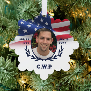 Amerikaanse vlag ovale foto in liefdevolle herinne ornament kaart