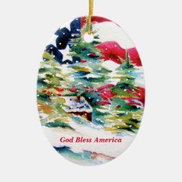 Amerikaanse vlag ovale kerstversiering keramisch ornament