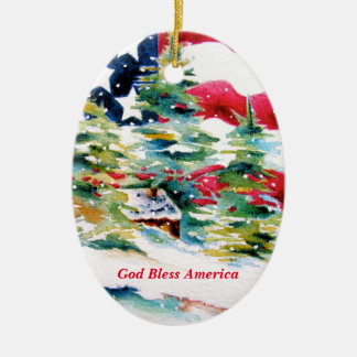 Amerikaanse vlag ovale kerstversiering keramisch ornament