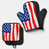 Amerikaanse vlag Oven Mitt & Potholder Set (Voorkant / Achterkant)