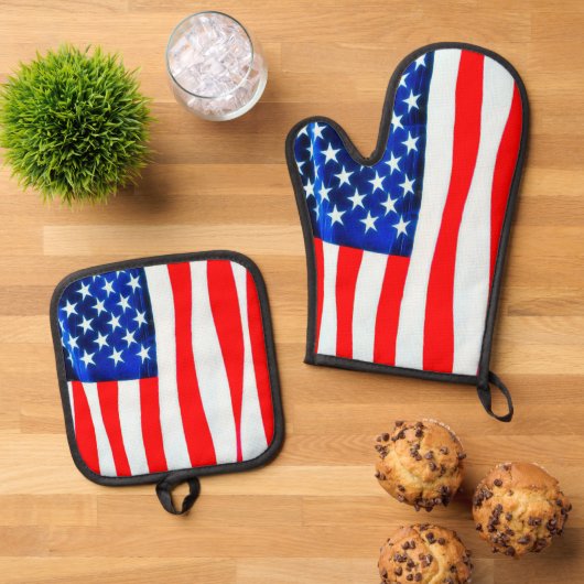 Amerikaanse vlag Oven Mitt & Potholder Set (Top down)