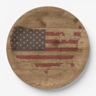 Amerikaanse vlag over bijthout  Patriottisch VS Papieren Bordje