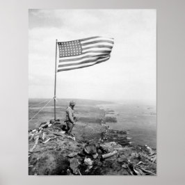 Amerikaanse vlag over de berg Suribachi - WWII Poster