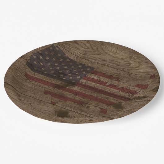 Amerikaanse vlag over rustiek hout Verenigde State Papieren Bordje (Gekanteld)