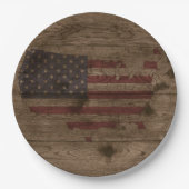 Amerikaanse vlag over rustiek hout Verenigde State Papieren Bordje (Voorkant)