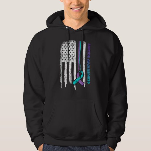 Amerikaanse vlag Paarse & Blauwgroen lint zelfmoor Hoodie (Voorkant)