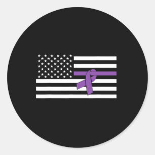 Amerikaanse vlag Paarse lint alvleesklier kankerbe Ronde Sticker