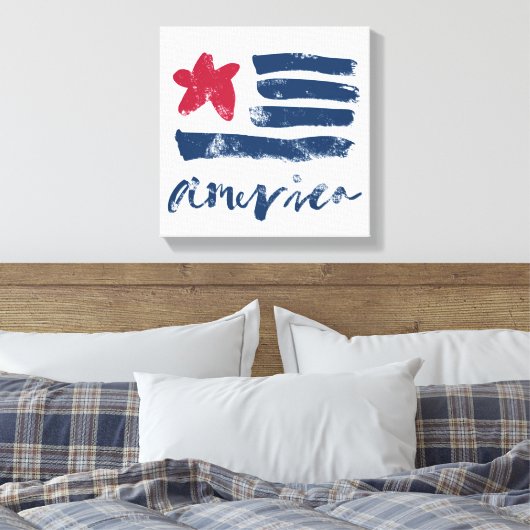 Amerikaanse vlag Paintstrokes Canvas Afdruk (Insitu (Slaapkamer))