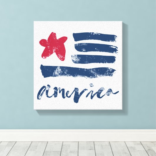 Amerikaanse vlag Paintstrokes Canvas Afdruk (Insitu (Houten vloer))