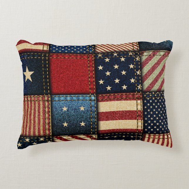 Amerikaanse vlag, patchwork naadloos patroon. accent kussen (Voorkant)