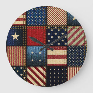 Amerikaanse vlag, patchwork naadloos patroon. grote klok