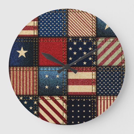 Amerikaanse vlag, patchwork naadloos patroon. grote klok (Voorkant)