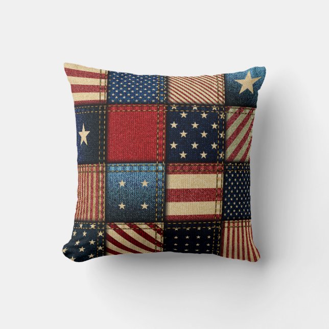Amerikaanse vlag, patchwork naadloos patroon. kussen (Voorkant)