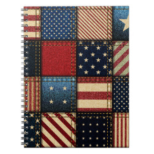 Amerikaanse vlag, patchwork naadloos patroon. notitieboek