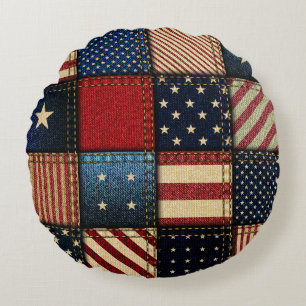 Amerikaanse vlag, patchwork naadloos patroon. rond kussen