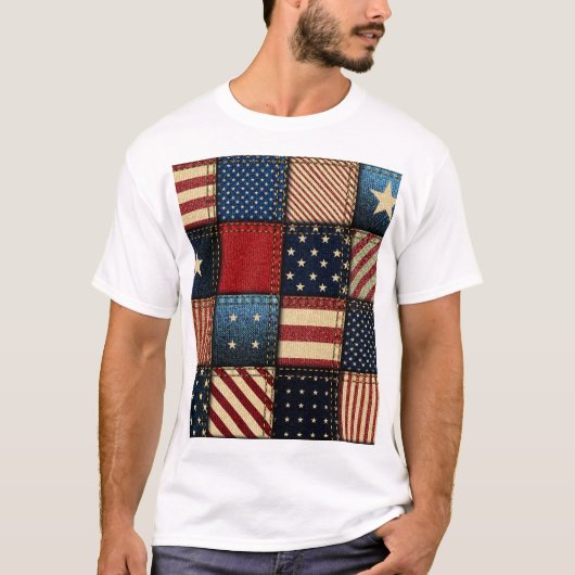 Amerikaanse vlag, patchwork naadloos patroon. t-shirt (Voorkant)