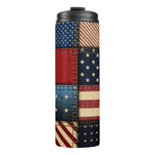Amerikaanse vlag, patchwork naadloos patroon. thermosbeker