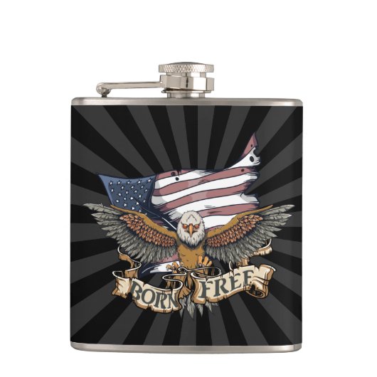 Amerikaanse vlag Patriotic Bald Eagle Geboren vrij Heupfles (Voorkant)