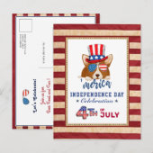 Amerikaanse vlag Patriotic Corgi 4th of JULY Party Uitnodiging Briefkaart (Voorkant / Achterkant)