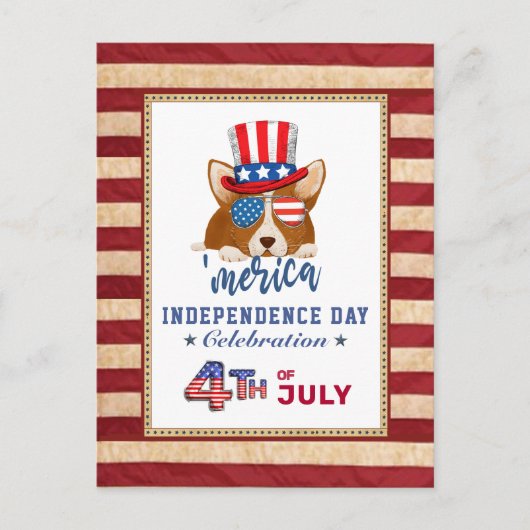 Amerikaanse vlag Patriotic Corgi 4th of JULY Party Uitnodiging Briefkaart (Voorkant)