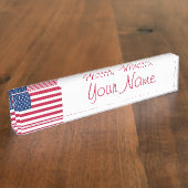 Amerikaanse Vlag Patriotic Custom Desk Name Bord Naambordje (Zijkant)