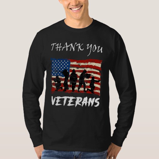 Amerikaanse vlag Patriotic Dank u veteranen voor V T-shirt (Voorkant)