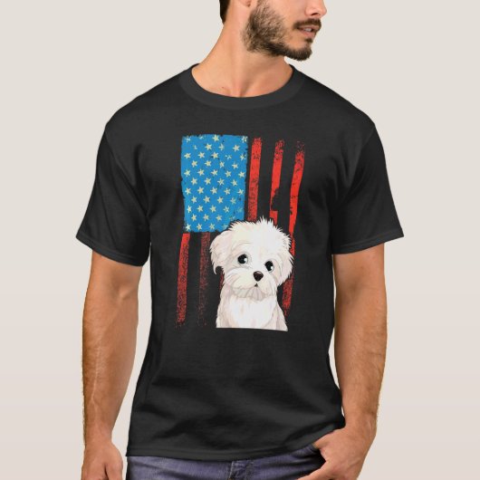 Amerikaanse vlag Patriotic Dog Bichon Frise T-shirt (Voorkant)