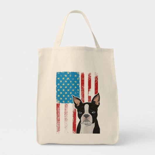 Amerikaanse vlag - Patriotic Dog Boston Terrier P Tote Bag (Voorkant)