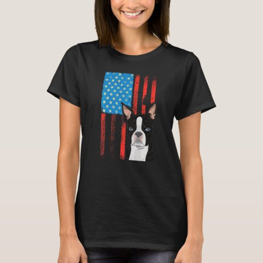Amerikaanse vlag Patriotic Dog Boston Terrier T-shirt (Voorkant)