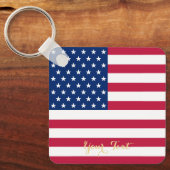 Amerikaanse vlag Patriotic Faux Gold Monogramed Sleutelhanger (Voorkant)
