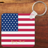 Amerikaanse vlag Patriotic Faux Gold Monogramed Sleutelhanger (Achterkant)