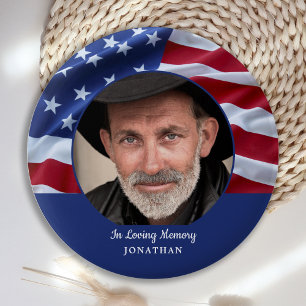 Amerikaanse vlag Patriotic Photo Memorial Funeral Ronde Button 5,7 Cm