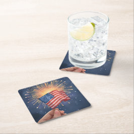 Amerikaanse Vlag Patriotische Aquarel Schildering  Kartonnen Onderzetters