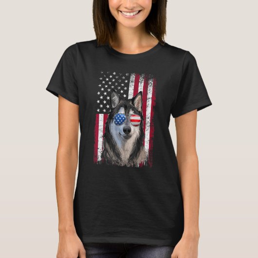 Amerikaanse vlag Patriottic Alaskan Malamute Dog 4 T-shirt (Voorkant)