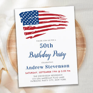 Amerikaanse vlag Patriottic Birthday Uitnodiging Briefkaart